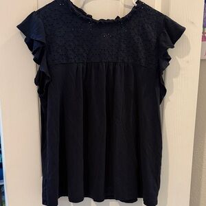 Loft Navy Ruffle Sleeve Top